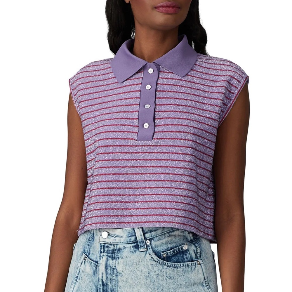 MM6 Maison Margiela Lilac Crop Stripe Polo Top